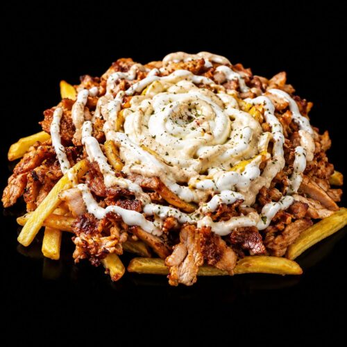 PATATAS SHAWARMA CON 4 QUESOS Y SALSA KEBAB